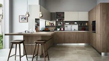 Cucina Moderna Ethica Go angolare in finitura Quercia Medio Dek e Silk Grigio Tortora di Veneta Cucine