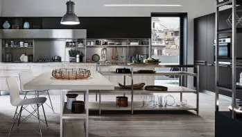 Cucina Moderna con penisola Ethica finitura Quercia Bianco Dek di Veneta Cucine