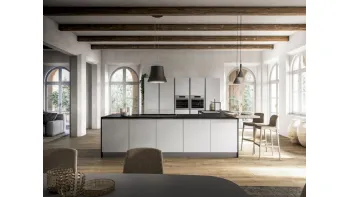 Cucina Moderna angolare con penisola Fenix in laminato Bianco Kos di Arrex