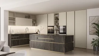 Cucina Moderna con isola Iconica 07 in laccato e ceramica di Veneta Cucine