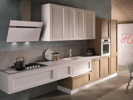 Cucina Moderna lineare Jazz composizione 03 in PET bianco e laminato di Essebi