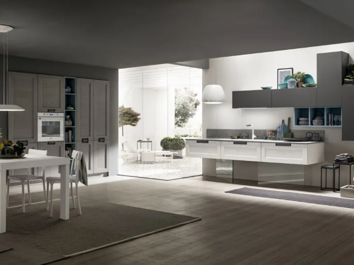Cucina Moderna lineare Kali in Frassino Decapè Ghiaccio e laccato Antracite di Arrex