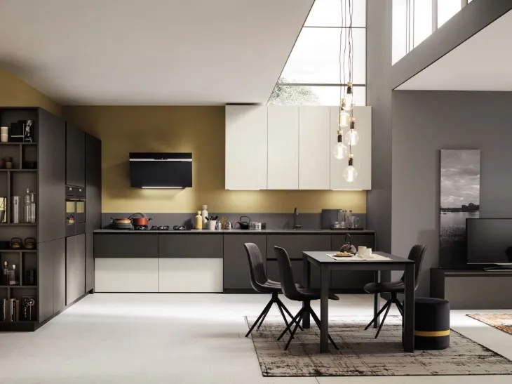 Cucina Moderna angolare Lab con finitura Metal Ice e Piombo di Arrex