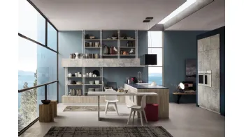Cucina Moderna lineare Lab in legno Old Oak Mandorla e finitura Damasco Arrex