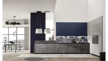 Cucina Moderna lineare Loft Soft Blu e Cemento di Arrex