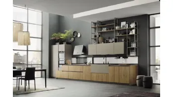 Cucina Moderna lineare Loft Wood Cotto e laminato effetto cemento di Arrex