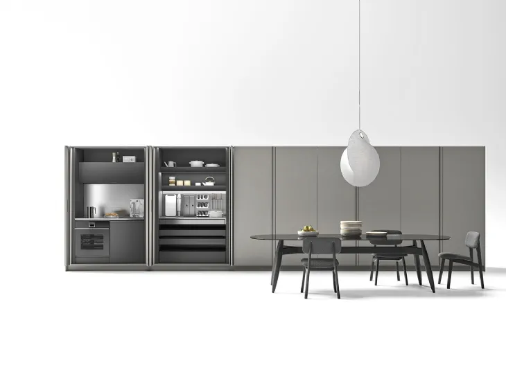 Cucina Moderna lineare Logica 03 in laccato opaco Platino e Antracite di Valdesign