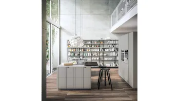 Cucina Moderna Maggiorana 03 in laccato opaco Platino di Valdesign