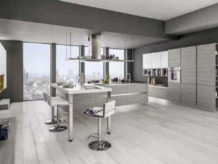 Cucina Moderna con penisola Mango in Frassinato Grigio di Arrex