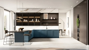 Cucina Moderna con penisola Meg 01 in laccato e laminato di Arredo3