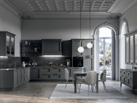 Cucina Moderna angolare in laccato opaco Grigio e top in laminam Nero Greco Meg di Arredo3