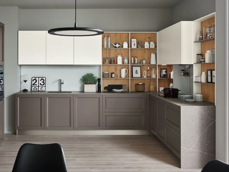 Cucina Moderna angolare Milano 05 in laccato Grigio e Bianco di Veneta Cucine