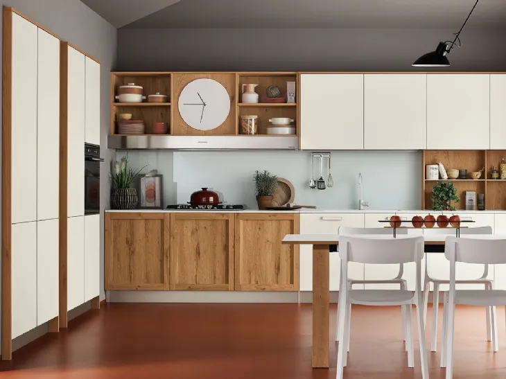 Cucina Moderna angolare Milano 04 in laccato Bianco e Rovere Nodoso di Veneta Cucine