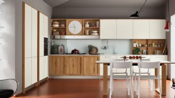 Cucina Moderna angolare Milano 04 in laccato Bianco e Rovere Nodoso di Veneta Cucine