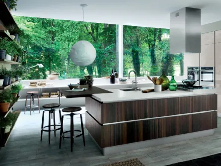 Cucina Moderna Oyster con penisola in Rovere Botte di Veneta Cucine