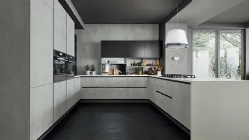 Cucina angolare color beton grigio Oyster di Veneta Cucine