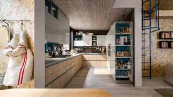 Cucina Moderna Start Time angolare play Rovere medio e laccato lucido Grigio di Veneta Cucine