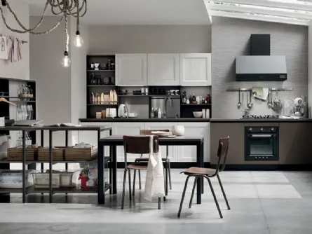 Cucina Moderna Start Time Go con penisola finitura Antracite e Sequoia Bianco di Veneta Cucine