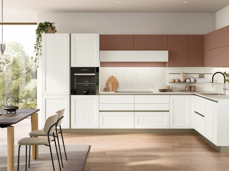 Cucina Moderna Tablet 03 in laccato Sequoia Bianco e Marsala di Veneta Cucine