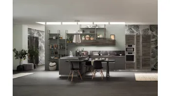 Cucina Moderna angolare con penisola Twin Nichel e Okobo Dark di Arrex
