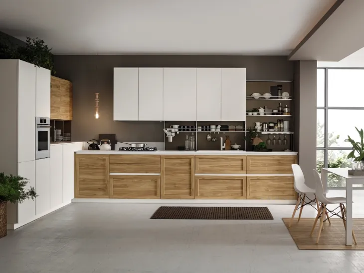 Cucina Moderna angolare Twin Okobo Natural & White di Arrex