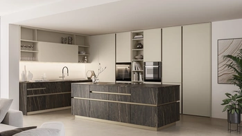 Cucina Moderna con isola Iconica 04 in laccato e ceramica di Veneta Cucine