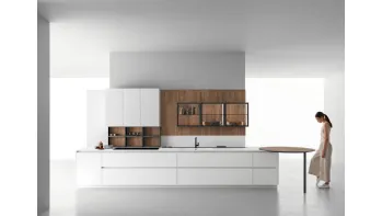 Cucina Moderna in laccato opaco Calce con penisola in Noce naturale Zafferano 04 di Valdesign