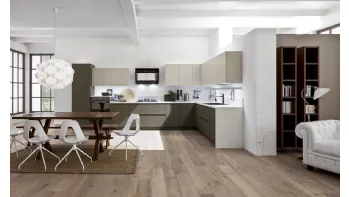 Cucina Moderna angolare Zenzero in Rovere laccato Tortora e Juta di Arrex