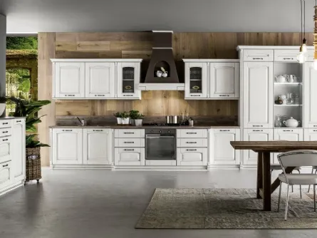 Cucina lineare Shabby Chic Magda in legno di Rovere Decapè Gesso di Arrex
