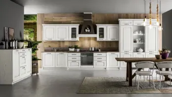 Cucina lineare Shabby Chic Magda in legno di Rovere Decapè Gesso di Arrex