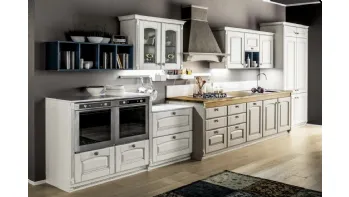 Cucina lineare Shabby Chic Magda in legno di Rovere Decapé Gesso e Ecru di Arrex