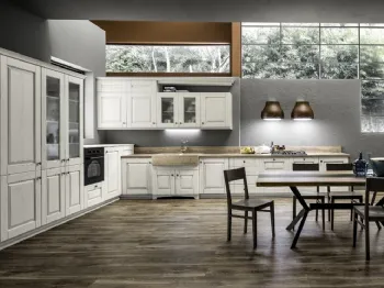 Cucina Shabby Chic angolare Morgana in laccato Bianco Antico con top in marmo di Arrex