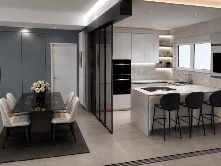 Cucina e living in un open space elegante