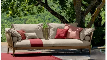 Divano lineare in legno di teak e tessuto Cruise Teak di Talenti